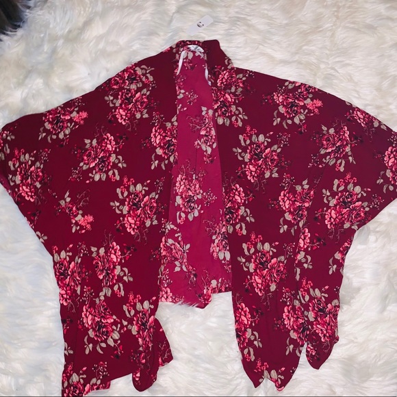 NWT💫Moa Moa Wine Floral Shawl Kimono - Picture 3 of 8